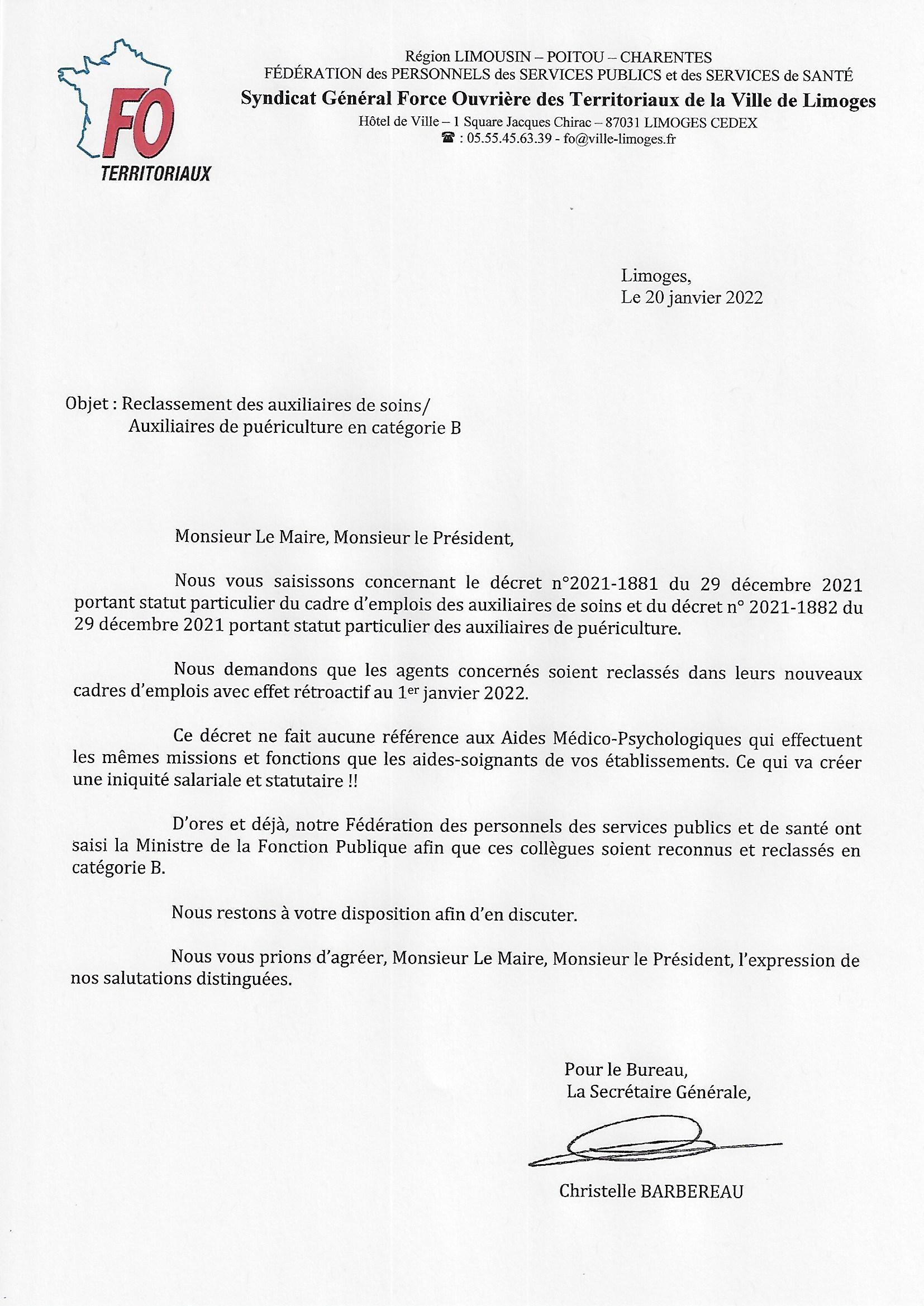 courrier reclassement